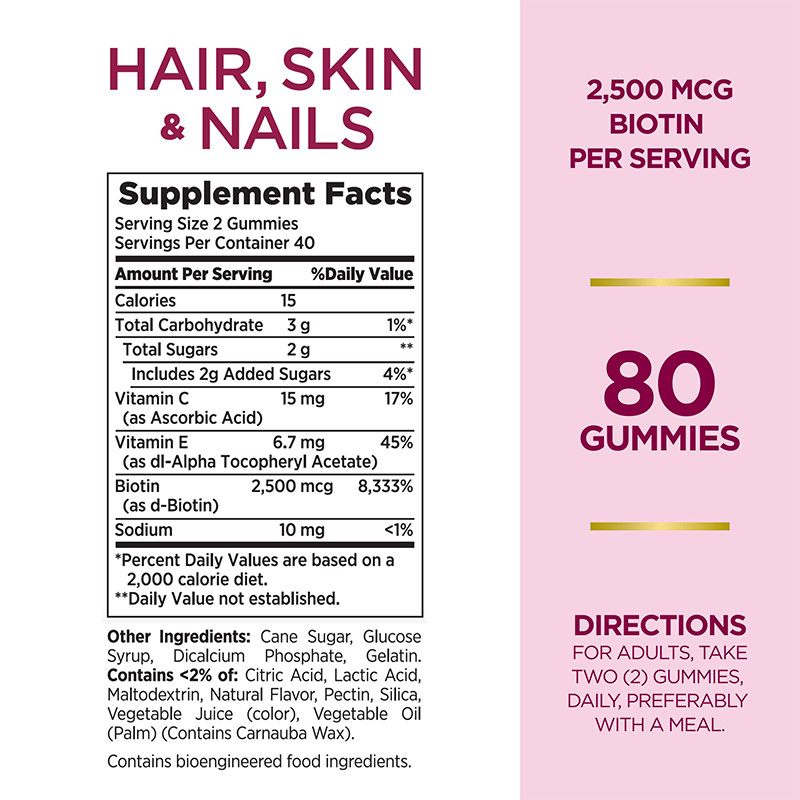 Hair Skin And Nails Gummies For Hair Growth 2500mcg Biotin Gummie For Women