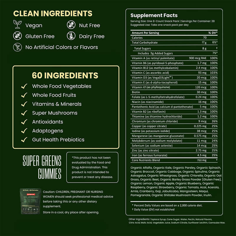 Green Tea Gummies Multi-Vitamins Supplement Spirulina Powder Improve Gut Health Support Immunity