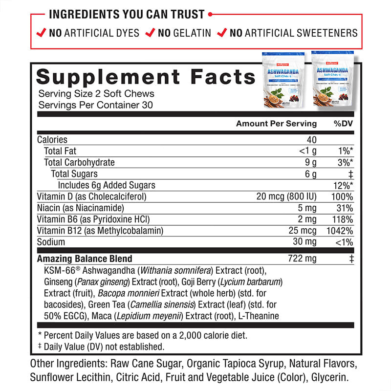 Wholesale Ashwaganda Soft Chews for Stress Relief Memory Focus and Immune Health