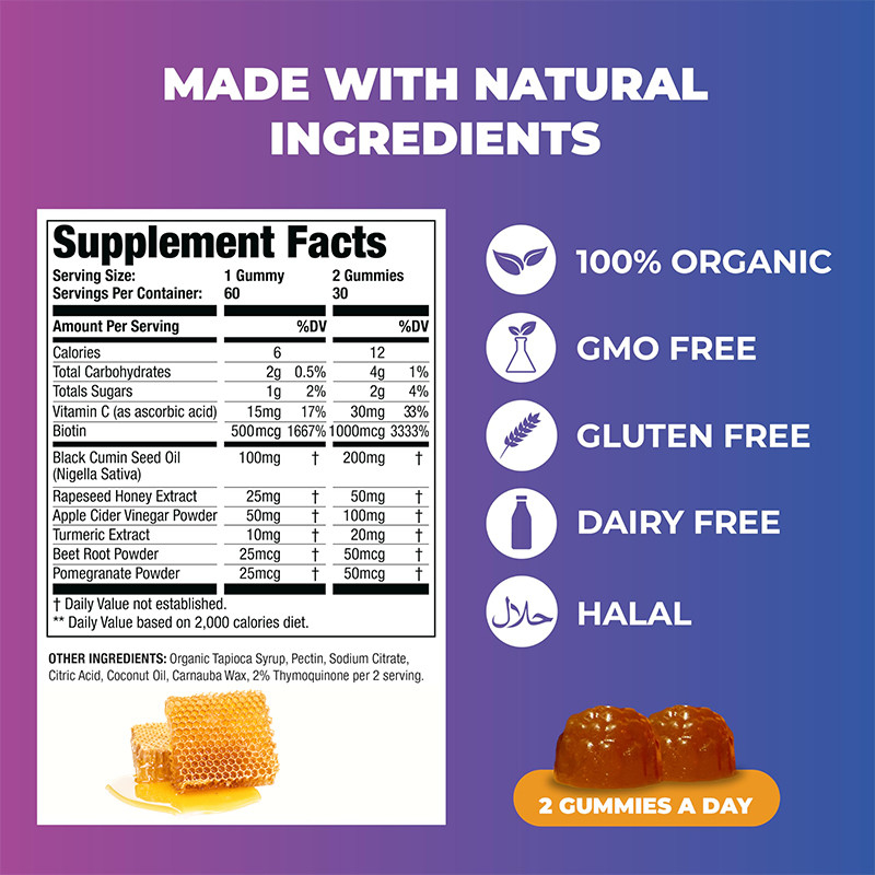 Black Seed Oil And Honey Gummies 200mg Black Seed Oil Extract For Immune Support