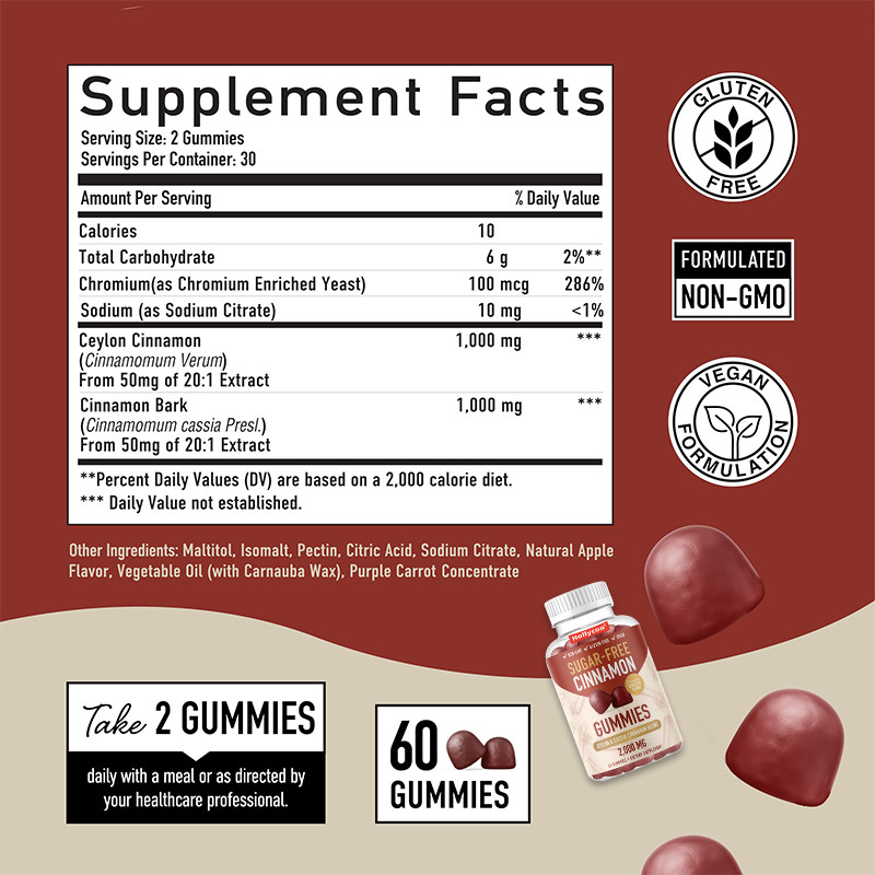 Sugar-Free Cinnamon Gummies 1000mg Ceylon Cinnamon Extarct Gummies For  Immune Support