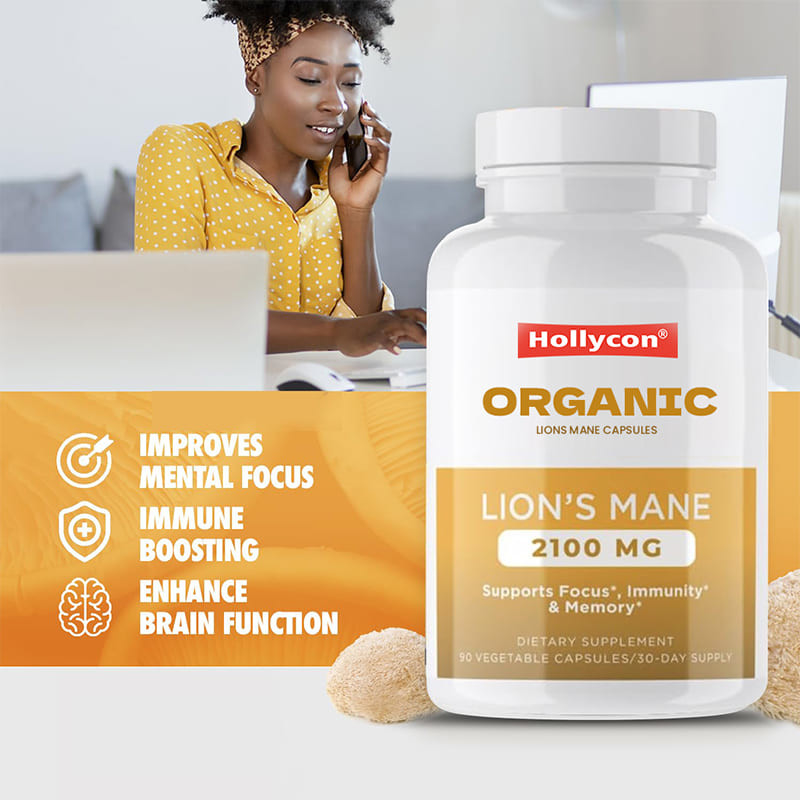 Customized Organic Lions Mane Capsules Promote Focus Mental Clarity Cognition Improve Gut Health