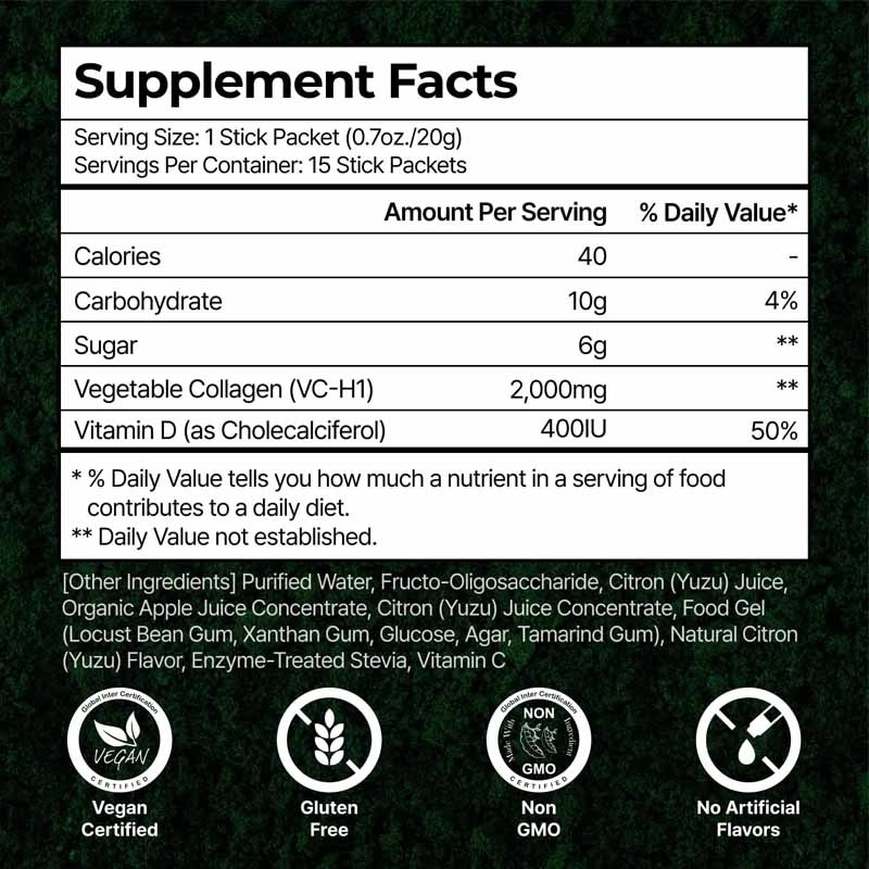 Vegan Collagen Jelly Sticks With Vitamin D3 400IU For Supports Healthy Bones