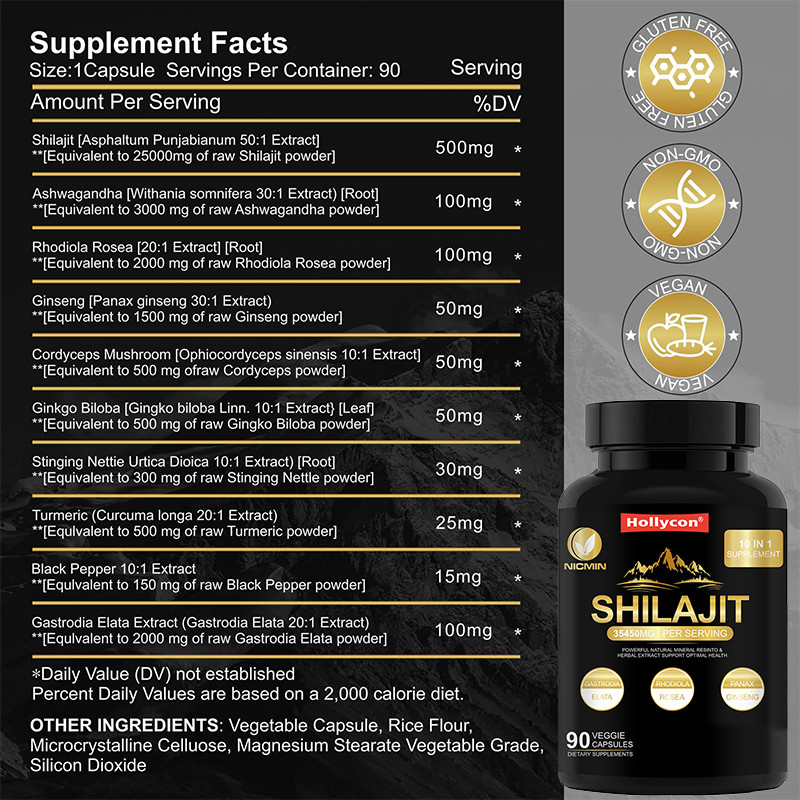Pure Himalayan Organic Shilajit Supplement For Immune Support 25000mg Shilajit Capsules