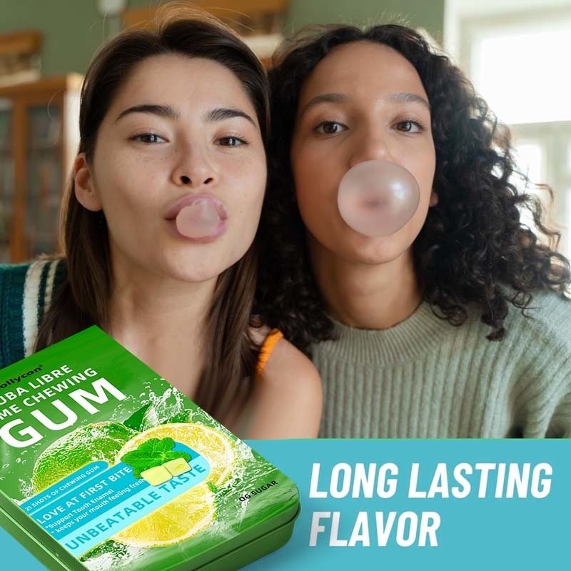 Private Label Mojito Cocktail Flavour Filled Rum Gum Tin Sugar Free Mojito Lime Chewing Gum For Tooth Enamel Support
