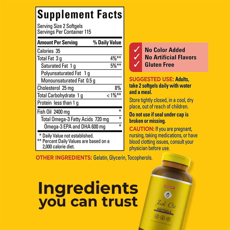 Fish Oil Omega 3 Supplements 1200 mg Softgels Omega 3 Fish Oil for Healthy Heart Support 230 Softgels 115 Day Supply