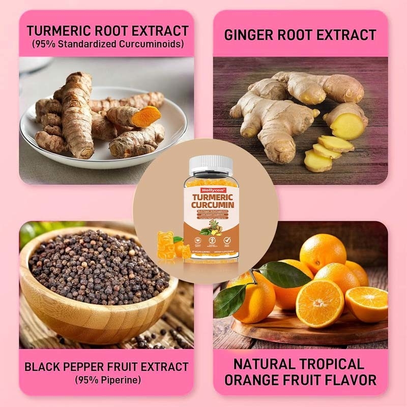 OEM Turmeric Curcumin Gummies with Ginger & Black Pepper Support Immune , Healthy Skin, and Joint Health for Women, Men & Kids