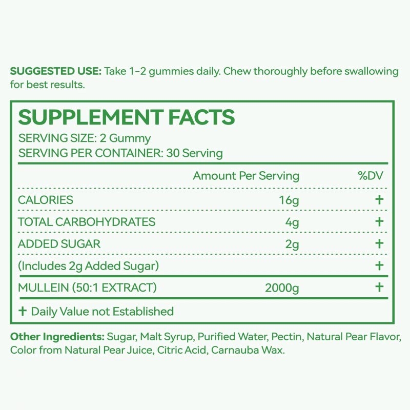 Premium Mullein Leaf Extract For Lungs 2000mg Mullein Gummies Lungs Detox Respiratory Digestive Immune Support