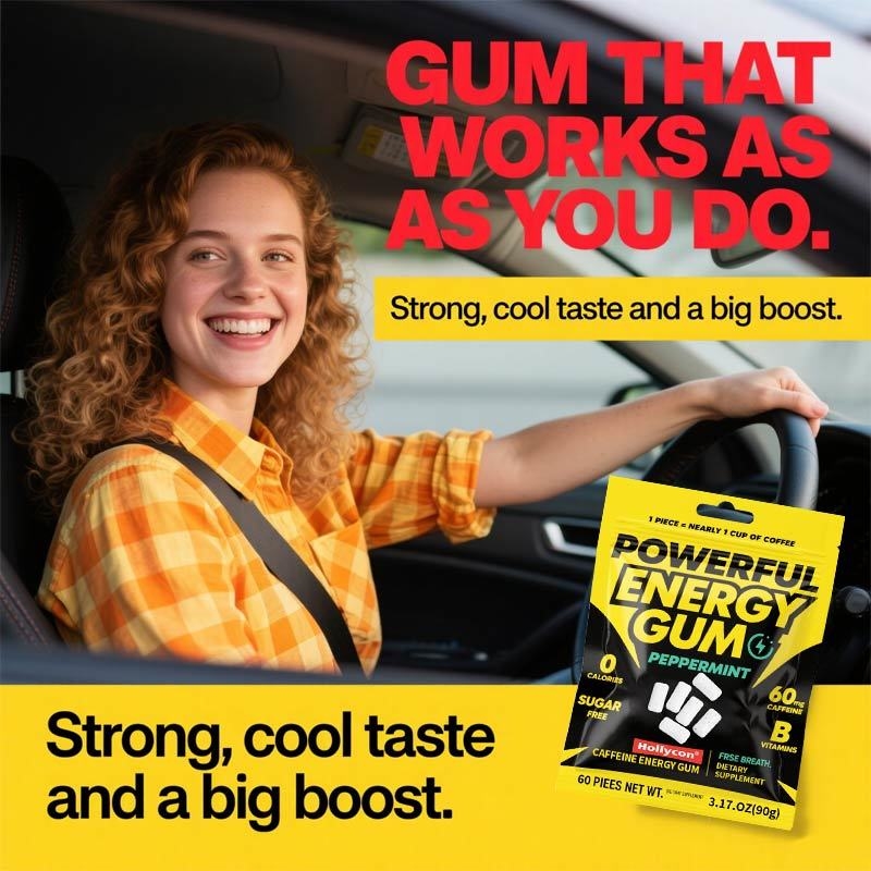 Aspartame Free & Sugar Free, Xylitol Chewing Gum with Erythritol, Low-Calorie, Sugarless, Spearmint Flavor Energy Chewing Gum