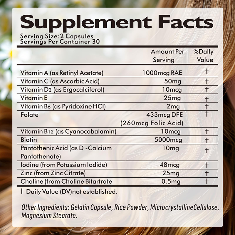 Hair Growth Capsules OEM Private Label Nail Strengthening Supplement Support Strong Nails Skincare Hair Health Biotin