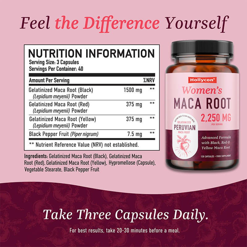 Maca Supplements for Women Black Maca Pills Support Energy Hormone Balance Menopause