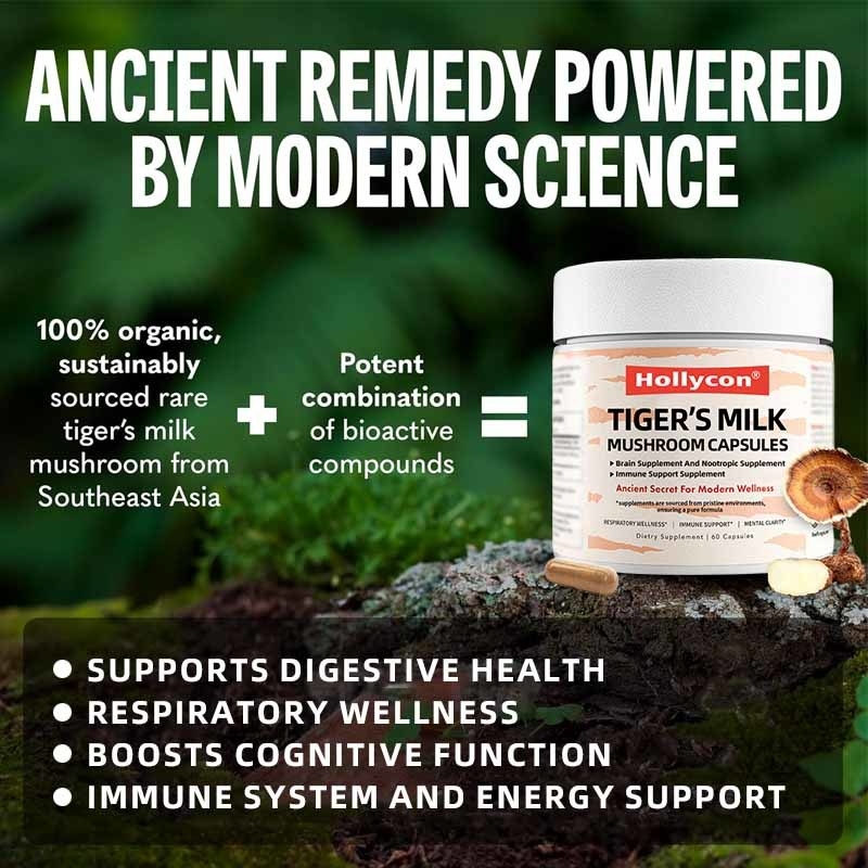 Mushroom Supplement Hair Growth Gut Digestive Brain Lung Health Cognitive Focus Respiratory Tiger Milk Mushrooms Capsules