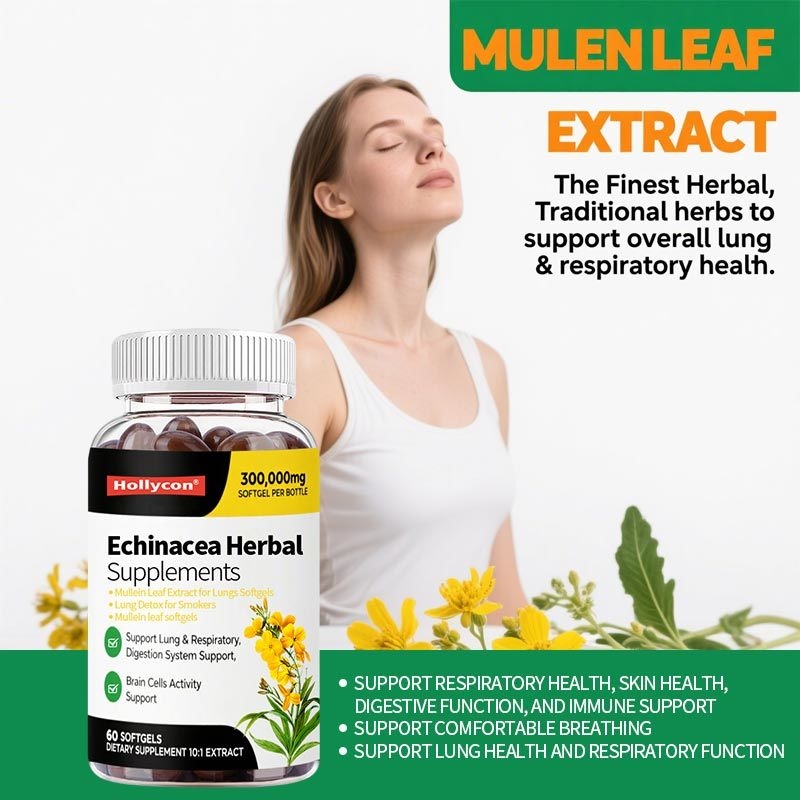 Mullein Leaf Extract for Lungs Softgels, Lung Detox for Smokers， Lung Cleanse Respiratory Lung Support, Herbal Supplements, Vegan, Non-GMO, Immune Digestive Support, 180-Count, 180 Days Supply