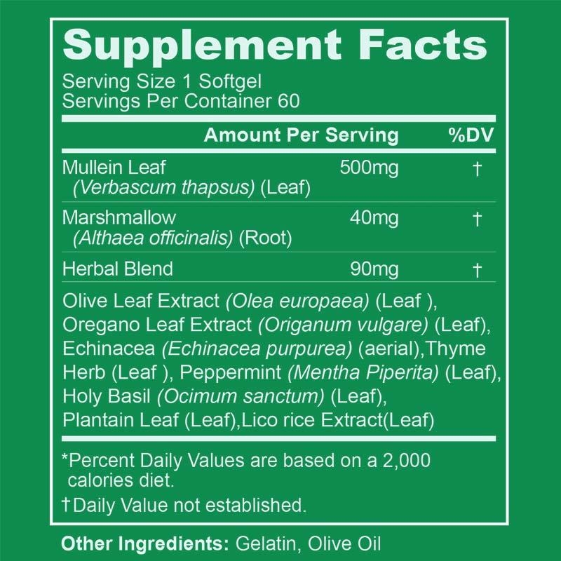 Mullein Leaf Extract for Lungs Softgels, Lung Detox for Smokers， Lung Cleanse Respiratory Lung Support, Herbal Supplements, Vegan, Non-GMO, Immune Digestive Support, 180-Count, 180 Days Supply