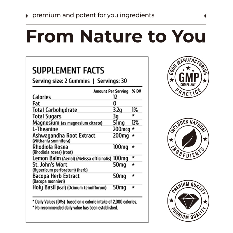 Mood Support Gummies OEM Factory Magnesium Gummies for Adult Stress Relief Promote Mental Focus Enhance Sleep Quality 