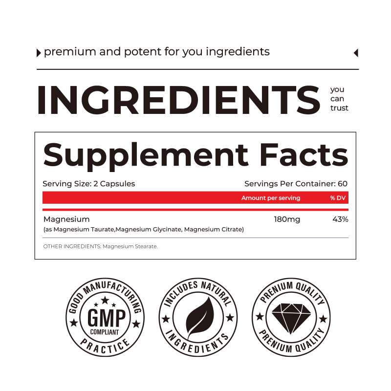 Magnesium Complex Capsules Private Labeling Mood Support Supplements for Adult Enhance Nutrient Absorption