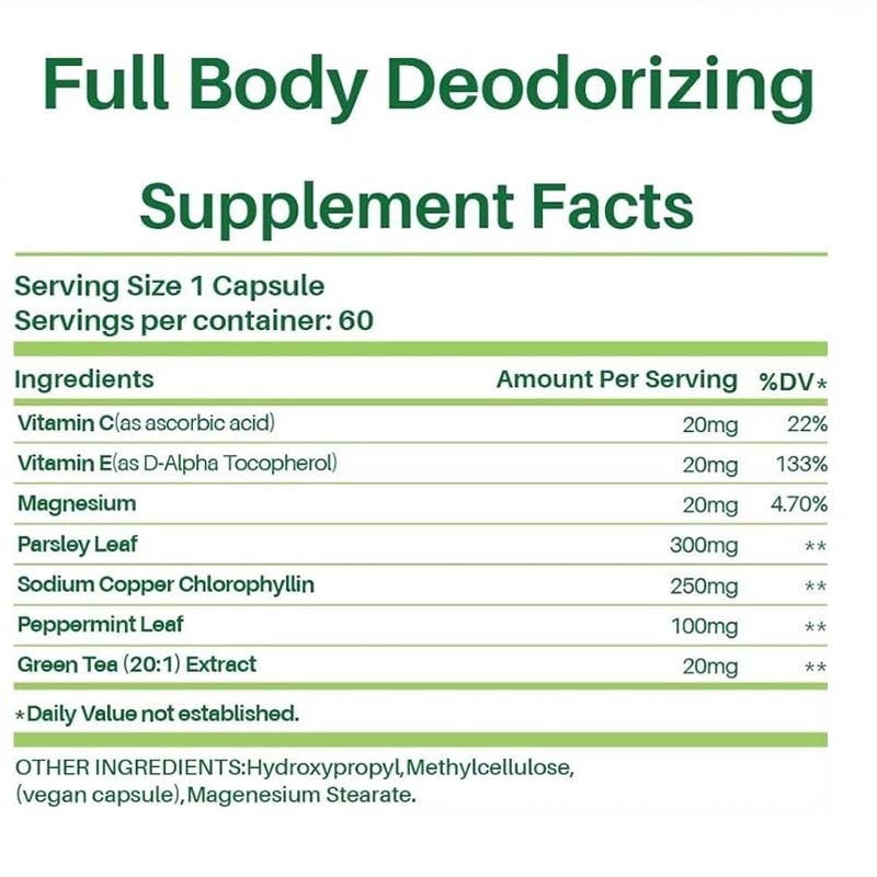 Body Deodorizing Supplement – Natural Internal Odor Control Pills for Men & Women | Chlorophyll Capsules for Breath, Body & Gut Health