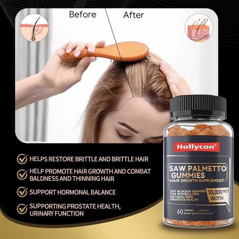Factory Hair Growth Supplement for Women & Men DHT Blocker Gummies Support Hormonal Balance  Prostate Health Saw Palmetto Gummies
