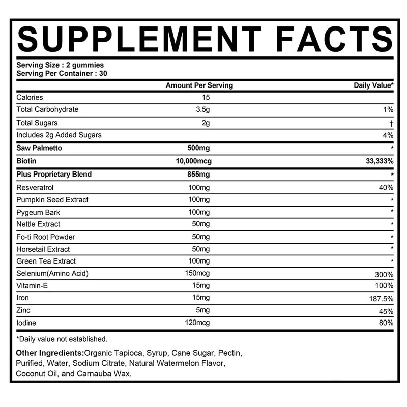 Factory Hair Growth Supplement for Women & Men DHT Blocker Gummies Support Hormonal Balance  Prostate Health Saw Palmetto Gummies