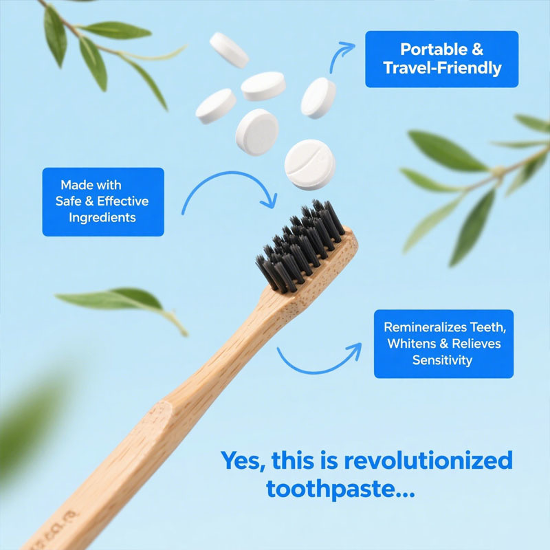 Factory Made Toothpaste Tablets, Nano Hydroxyapatite with Probiotics, Fluoride & Plastic Free, Eco & Travel Friendly Size, Remineralizing Chewable Toothpaste Tabs, custom Formula