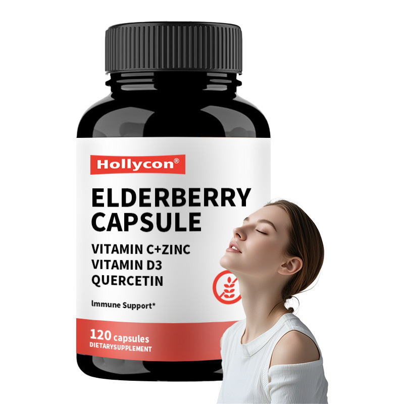 OEM Elderberry Vitamin C and Zinc 120 Capsules Immune Support Herbal Supplement Natural Immunity Booster Elderberry Capsule