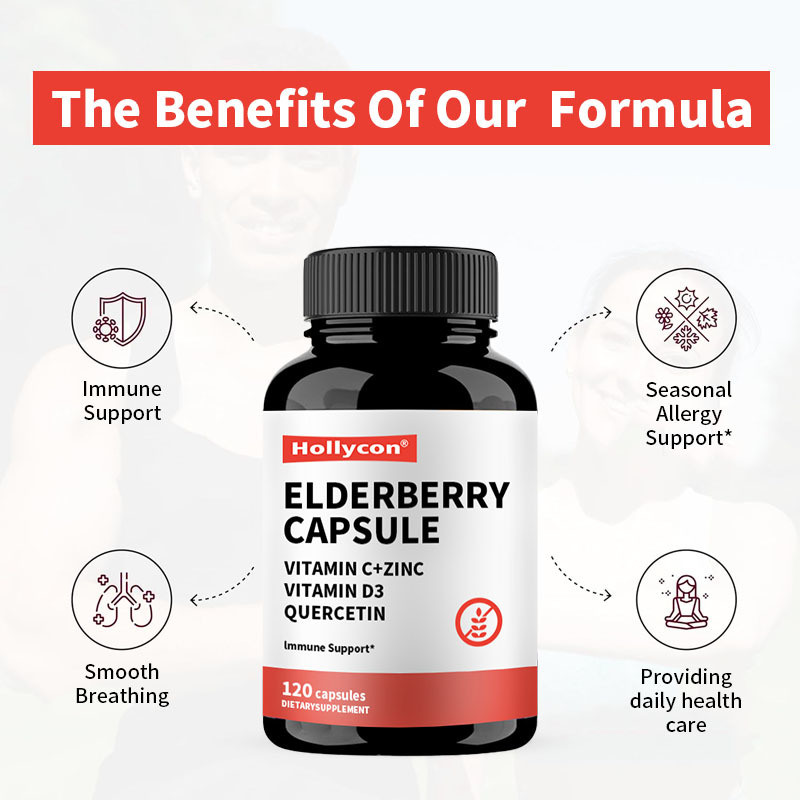OEM Elderberry Vitamin C and Zinc 120 Capsules Immune Support Herbal Supplement Natural Immunity Booster Elderberry Capsule