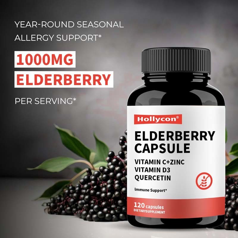 OEM Elderberry Vitamin C and Zinc 120 Capsules Immune Support Herbal Supplement Natural Immunity Booster Elderberry Capsule