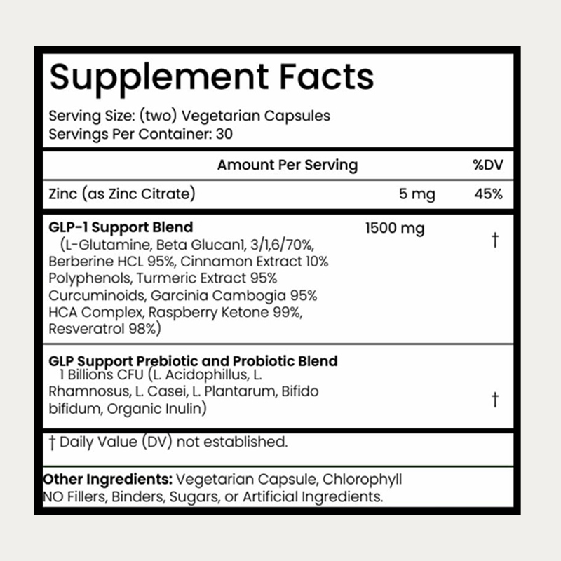 Hot Selling GLP-1 Supplement Metabolism Support Capsules 60 Vegetarian Capsules Per Bottle Take 2 Daily