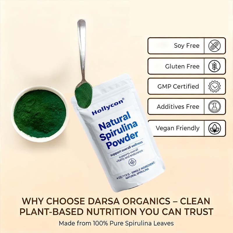 Factory Made Spirulina Powder – 4 oz (113g), Natural Plant-Based Superfood, Rich in Protein, Iron & B12 for Energy, Immunity & Detox, Smoothies & Juices, Vegan, Non-GMO, No Additives, custom Formula