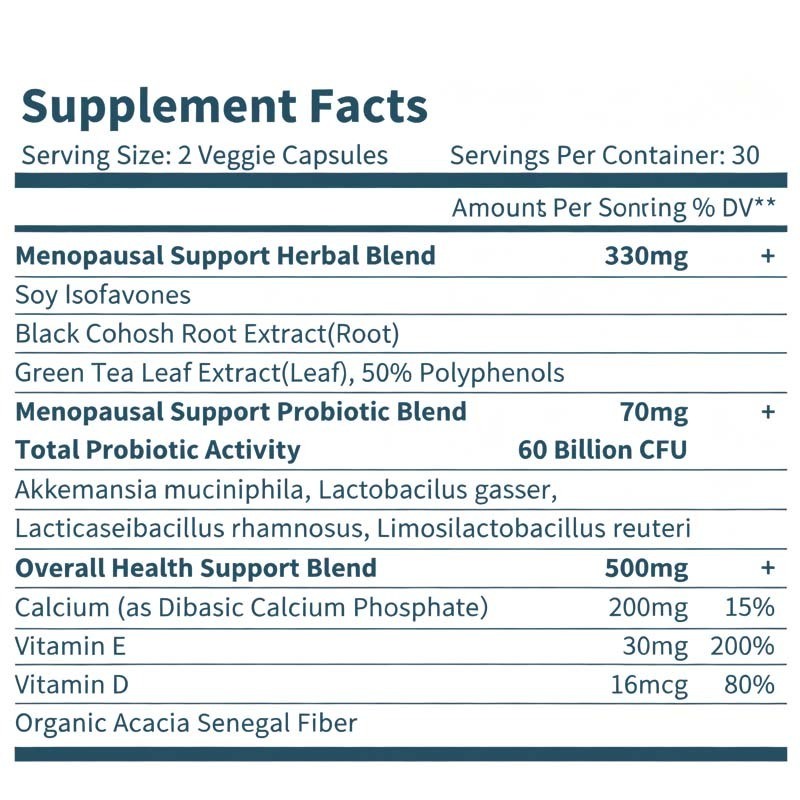 OEM / ODM Factory Made Menopause Probiotic Supplements for Women - 60 Billion CFU Akkermansia Probiotics for Hormone Balance, Night Sweats, Hot Flashes Relief, Gut Health, custom Formula