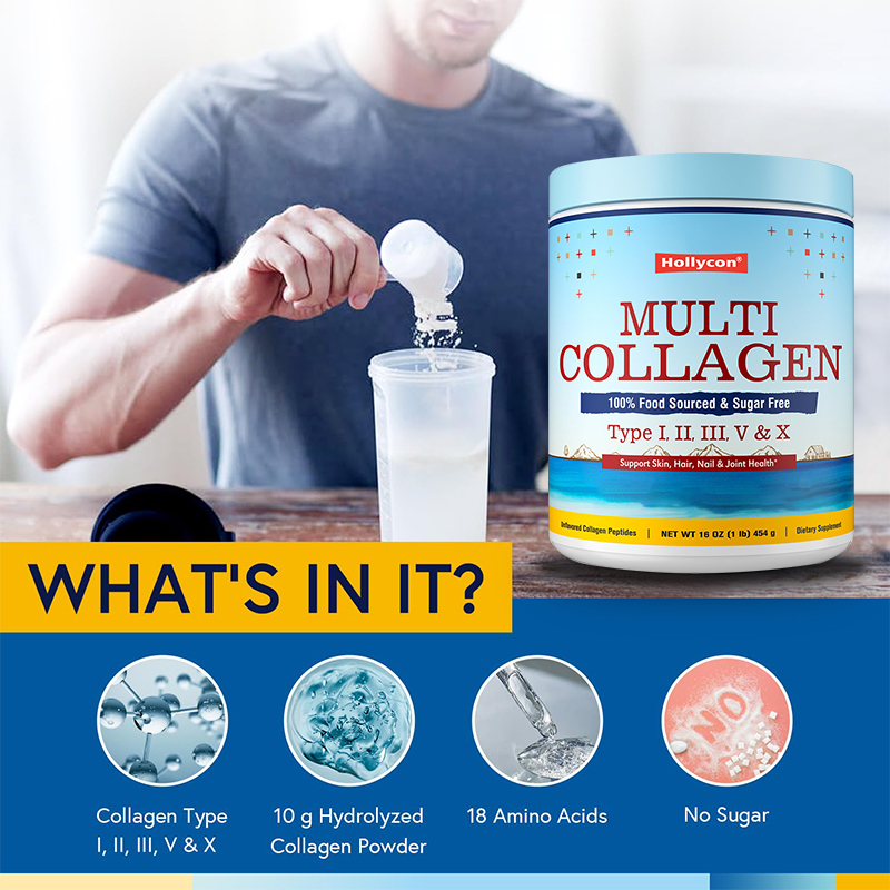 Multi Collagen Peptides Powder Type I II III V X Hydrolyzed Collagen Supplement 454g Customized 3g Daily Dose