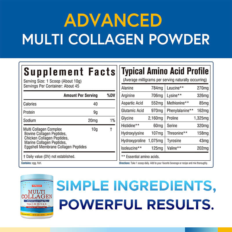 Multi Collagen Peptides Powder Type I II III V X Hydrolyzed Collagen Supplement 454g Customized 3g Daily Dose