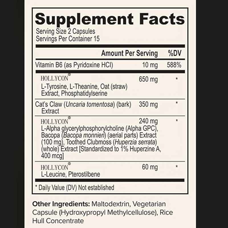 OEM Focus Capsules with L-Theanine Vitamin B6 Memory Mental Clarity & Cognitive Improvement Nootropic Brain Supplement