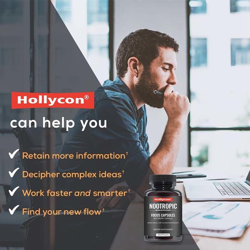 OEM Focus Capsules with L-Theanine Vitamin B6 Memory Mental Clarity & Cognitive Improvement Nootropic Brain Supplement