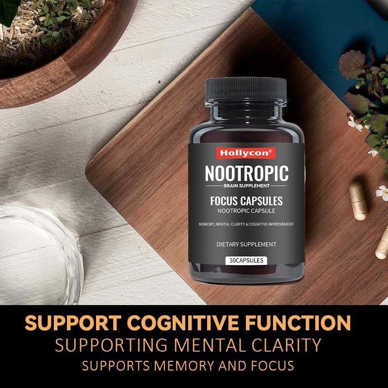 OEM Focus Capsules with L-Theanine Vitamin B6 Memory Mental Clarity & Cognitive Improvement Nootropic Brain Supplement