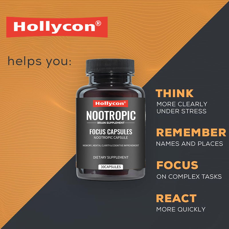 OEM Focus Capsules with L-Theanine Vitamin B6 Memory Mental Clarity & Cognitive Improvement Nootropic Brain Supplement