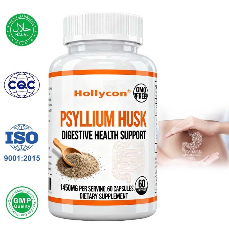 Psyllium Husk Capsules – 60 Count – Gut & Colon Support Supplement – Promotes Digestive Health & Regularity – Non-GMO, High Fiber Formula Private Label, OEM Available, Factory Price