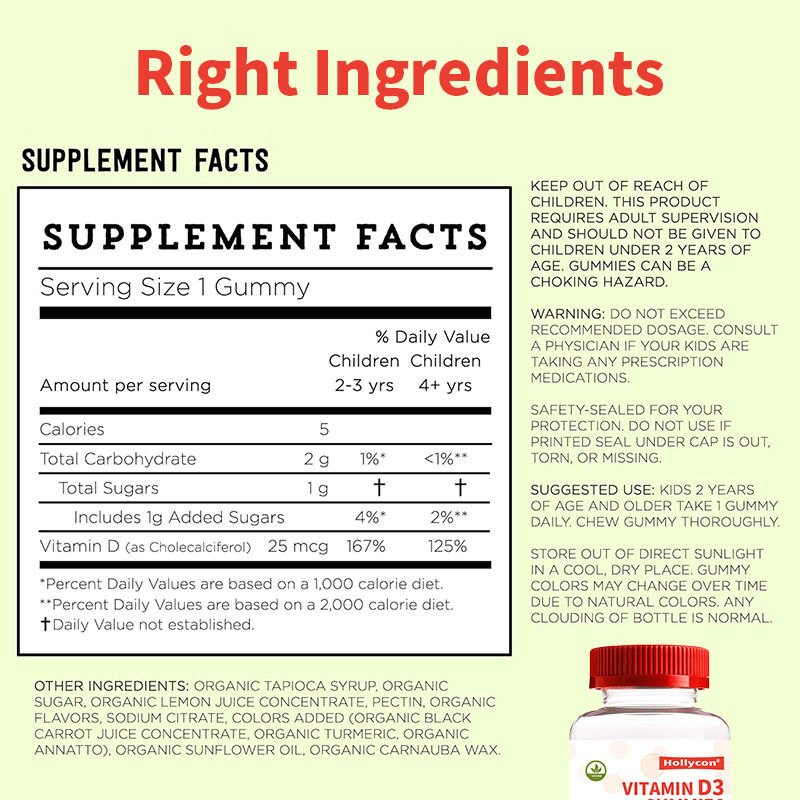 OEM Organic Kids Vitamin D3 Vitamin D3 Supplement Gummy Bone and Immune Health Vitamin D3 Gummies