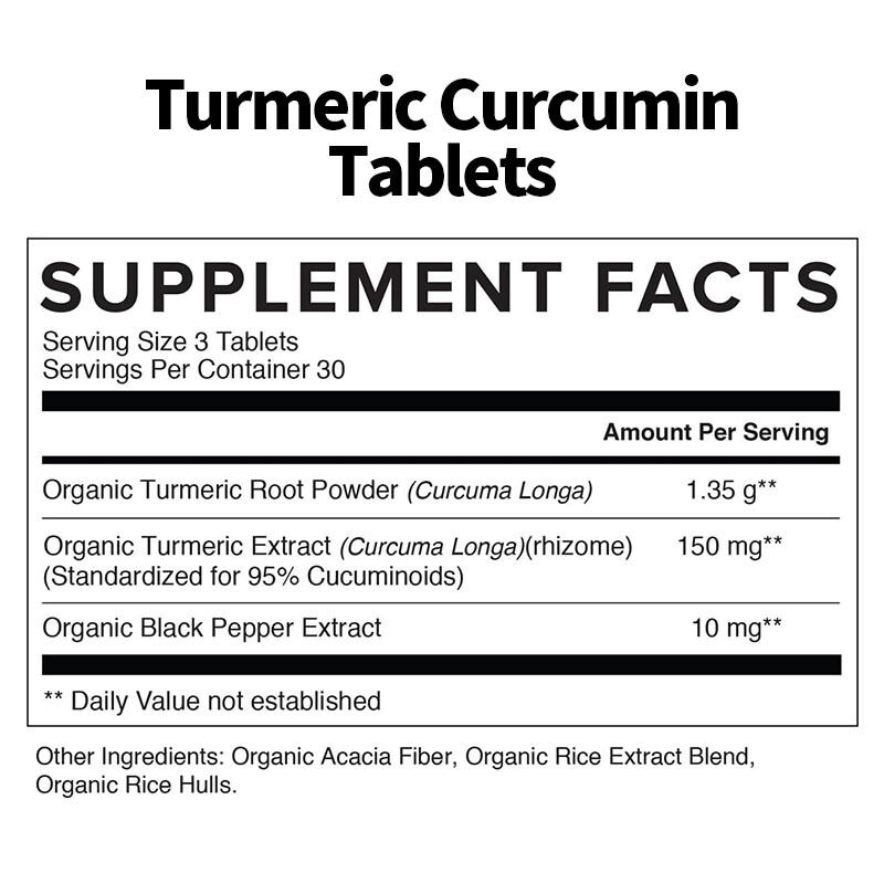 OEM Organic Turmeric Curcumin Supplement 1350 mg Each Natural Joint Support Black Pepper for Absorption Turmeric Curcumin Tablet