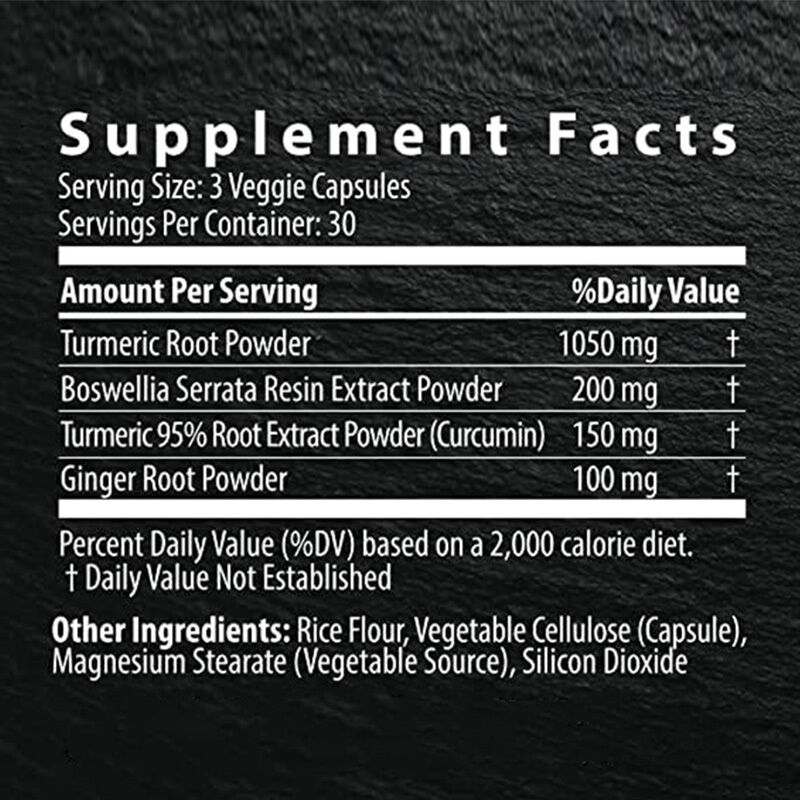 OEM Natural Joint Muscle Vegetable Support Supplement with Turmeric Curcumin Boswellia & Ginger Vegetable Capsules