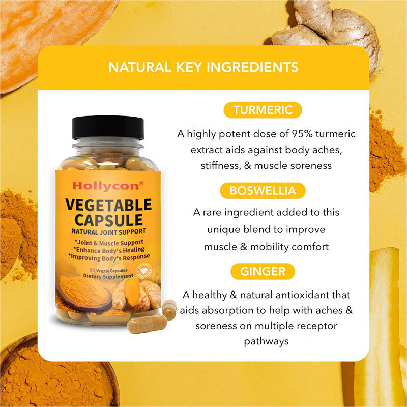 OEM Natural Joint Muscle Vegetable Support Supplement with Turmeric Curcumin Boswellia & Ginger Vegetable Capsules