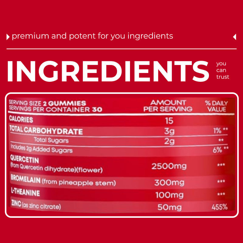 Private Label Bromelain L-theanine Zinc Supplement Vegan Supplements for Kids Adults Quercetin Gummies