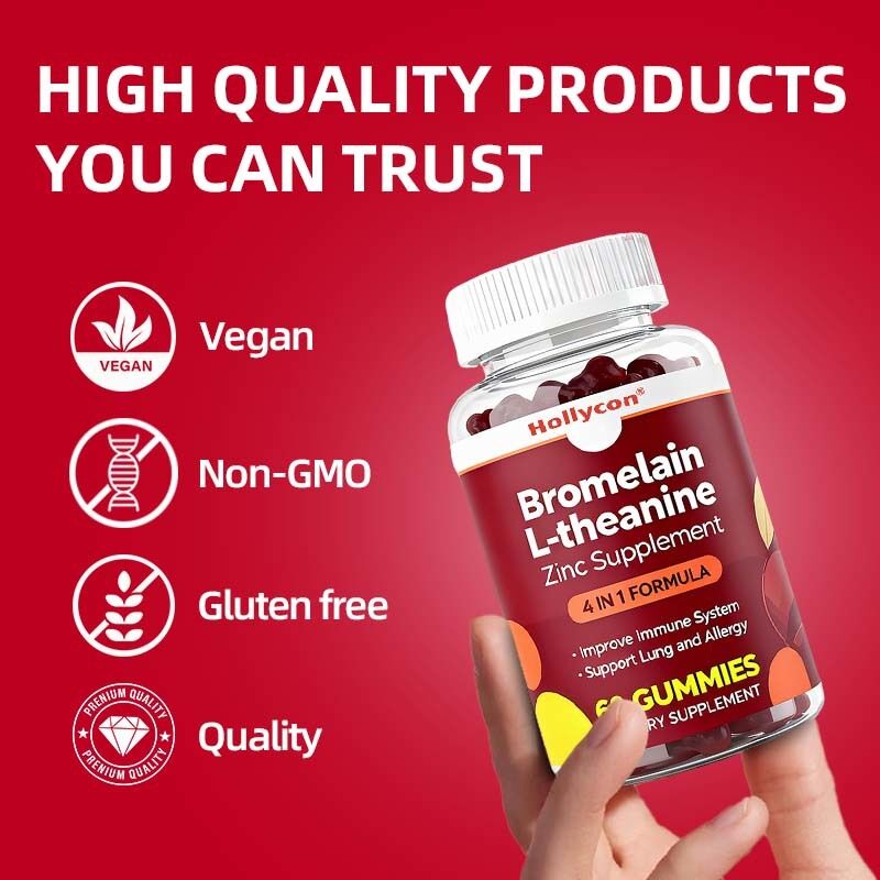 Private Label Bromelain L-theanine Zinc Supplement Vegan Supplements for Kids Adults Quercetin Gummies