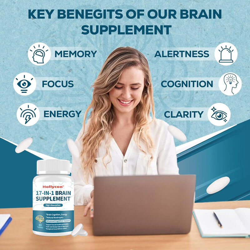 OEM 17-in-1 Brain Tablets for Memory and Focus Natural Nootropics Brain Supplement L-Theanine Cognition Energy Brain Supplement