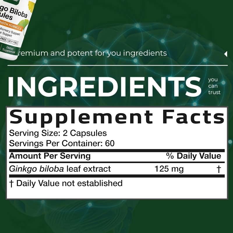 OEM/ODM Manufacturer Ginkgo Biloba Extract for Brain Health & Memory Support Focus & Cognitive Support Ginkgo Biloba Capsules