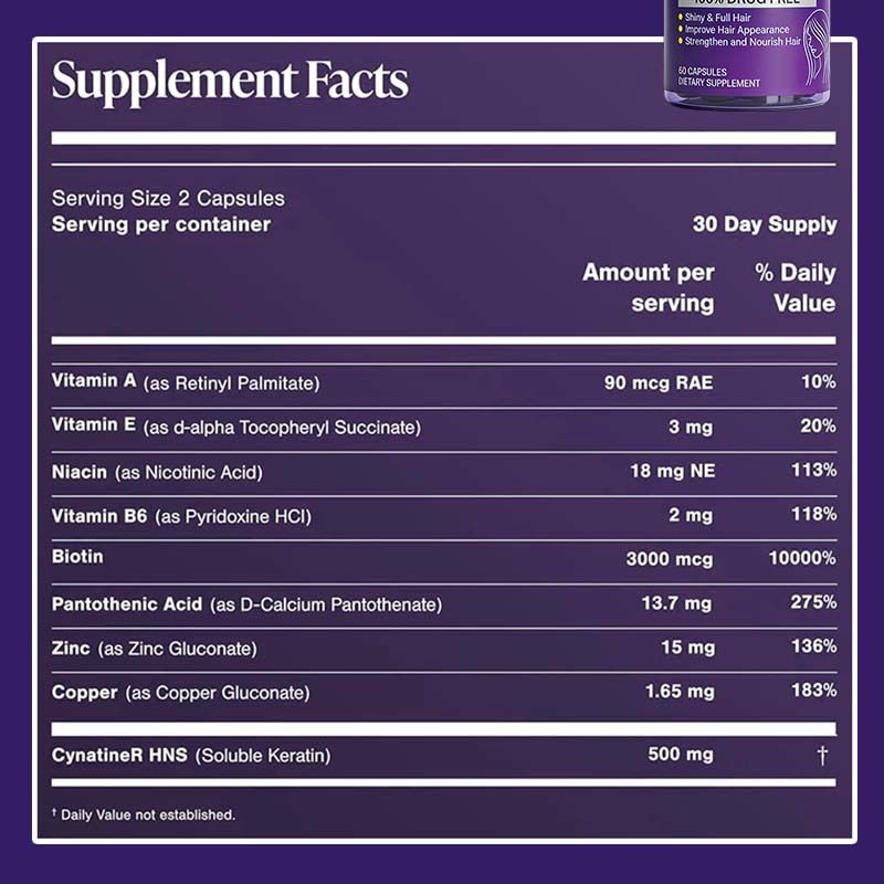 OEM/ODM 4D Hair Growth Cycle Supplement for Women for Full & Strong Shiny & Nourished Hair with Keratin & Biotin