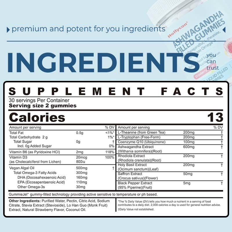 Original Manufacturer Mood Wellness Supplement Vitamin D3 Vegan Omega 3 CoQ10 Ashwagandha Gummies for Adults Daily Body Wellness
