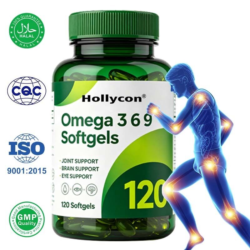 GMP Halal Certified Omega 3 6 9 Fish Oil Softgels with Mixed Essential Fatty Acid Formula and OEM Customization