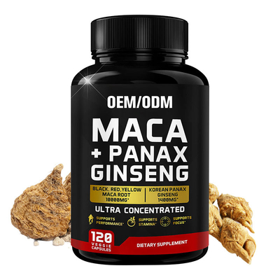 Customized 10000mg Black Red Yellow Maca Root Supplement Panax Ginseng Capsules