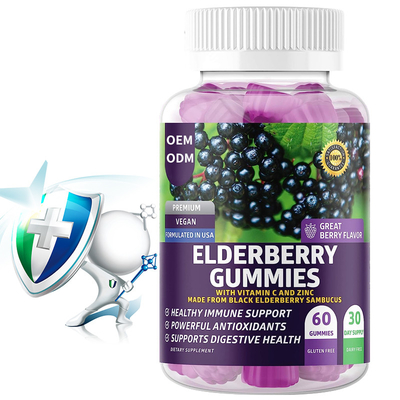 Adults Powerful Black Elderberry Gummies Antioxidants Packed In Elderberry With Zinc Vitamin C